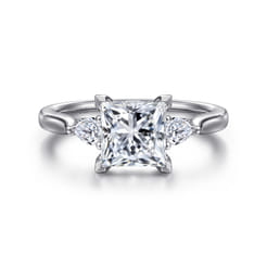 Reema - 14K White Gold Princess Cut Three Stone Lotus Diamond Engagement Ring