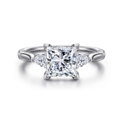 Reema - 14K White Gold Princess Cut Three Stone Lotus Diamond Engagement Ring