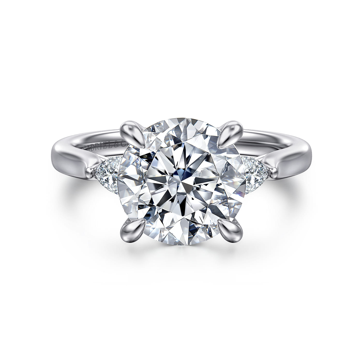 Reema - 14K White Gold Three Stone Round Lotus Diamond Engagement Ring