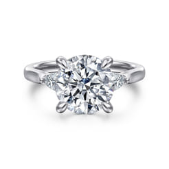 Reema - 14K White Gold Three Stone Round Lotus Diamond Engagement Ring