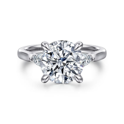 Reema - 14K White Gold Three Stone Round Lotus Diamond Engagement Ring