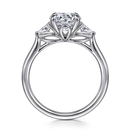 Reema - 14K White Gold Three Stone Round Lotus Diamond Engagement Ring
