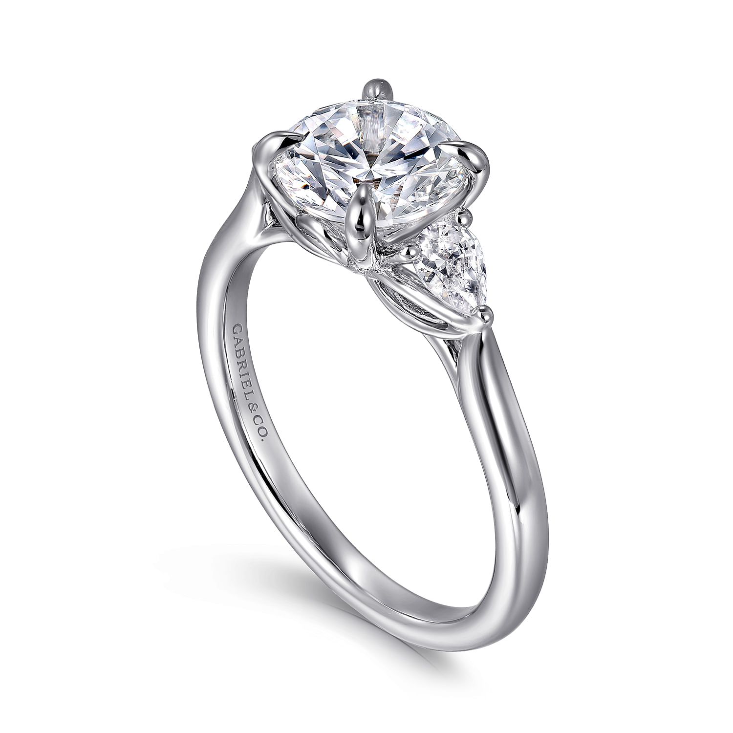 Reema - 14K White Gold Three Stone Round Lotus Diamond Engagement Ring