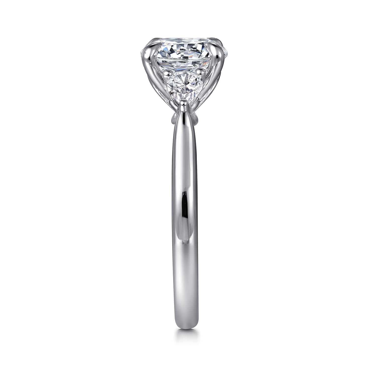 Reema - 14K White Gold Three Stone Round Lotus Diamond Engagement Ring