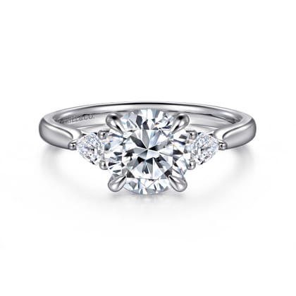 Reema - 14K White Gold Three Stone Round Lotus Diamond Engagement Ring