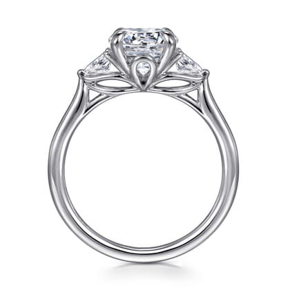 Reema - 14K White Gold Three Stone Round Lotus Diamond Engagement Ring