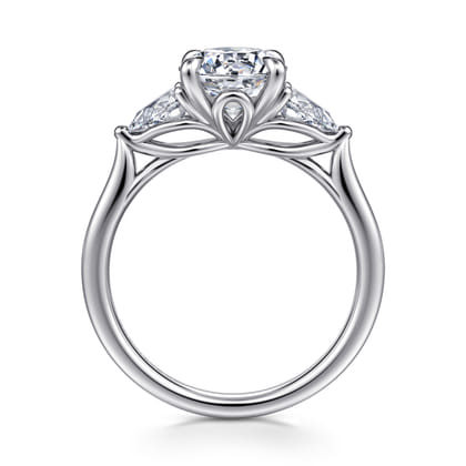 Reema - 14K White Gold Three Stone Round Lotus Diamond Engagement Ring