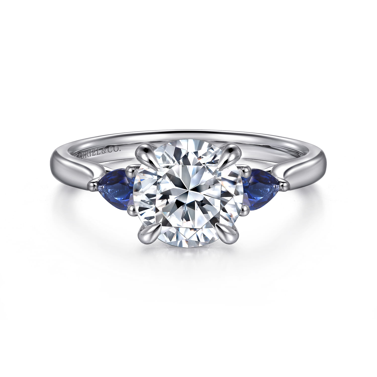 Reema - 14K White Gold Three Stone Round Lotus Sapphire and Diamond Engagement Ring