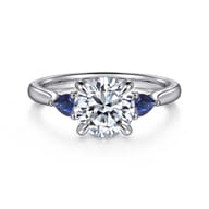 Reema - 14K White Gold Three Stone Round Lotus Sapphire and Diamond Engagement Ring