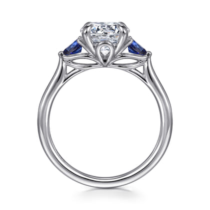 Reema - 14K White Gold Three Stone Round Lotus Sapphire and Diamond Engagement Ring