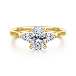 Reema - 14K Yellow Gold Oval Three Stone Lotus Diamond Engagement Ring