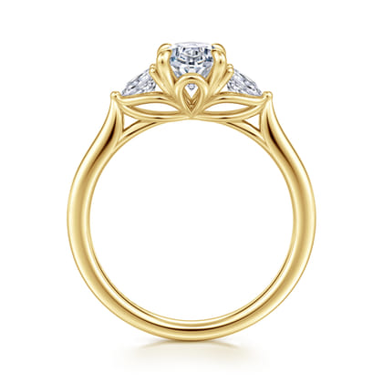 Reema - 14K Yellow Gold Oval Three Stone Lotus Diamond Engagement Ring