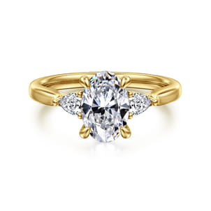 Reema - 14K Yellow Gold Oval Three Stone Lotus Diamond Engagement Ring