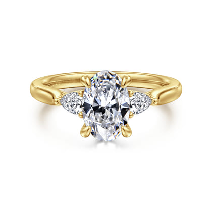 Reema - 14K Yellow Gold Oval Three Stone Lotus Diamond Engagement Ring