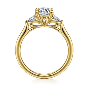 Reema - 14K Yellow Gold Oval Three Stone Lotus Diamond Engagement Ring