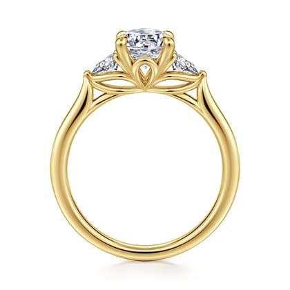 Reema - 14K Yellow Gold Oval Three Stone Lotus Diamond Engagement Ring