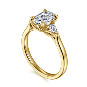 Reema - 14K Yellow Gold Oval Three Stone Lotus Diamond Engagement Ring