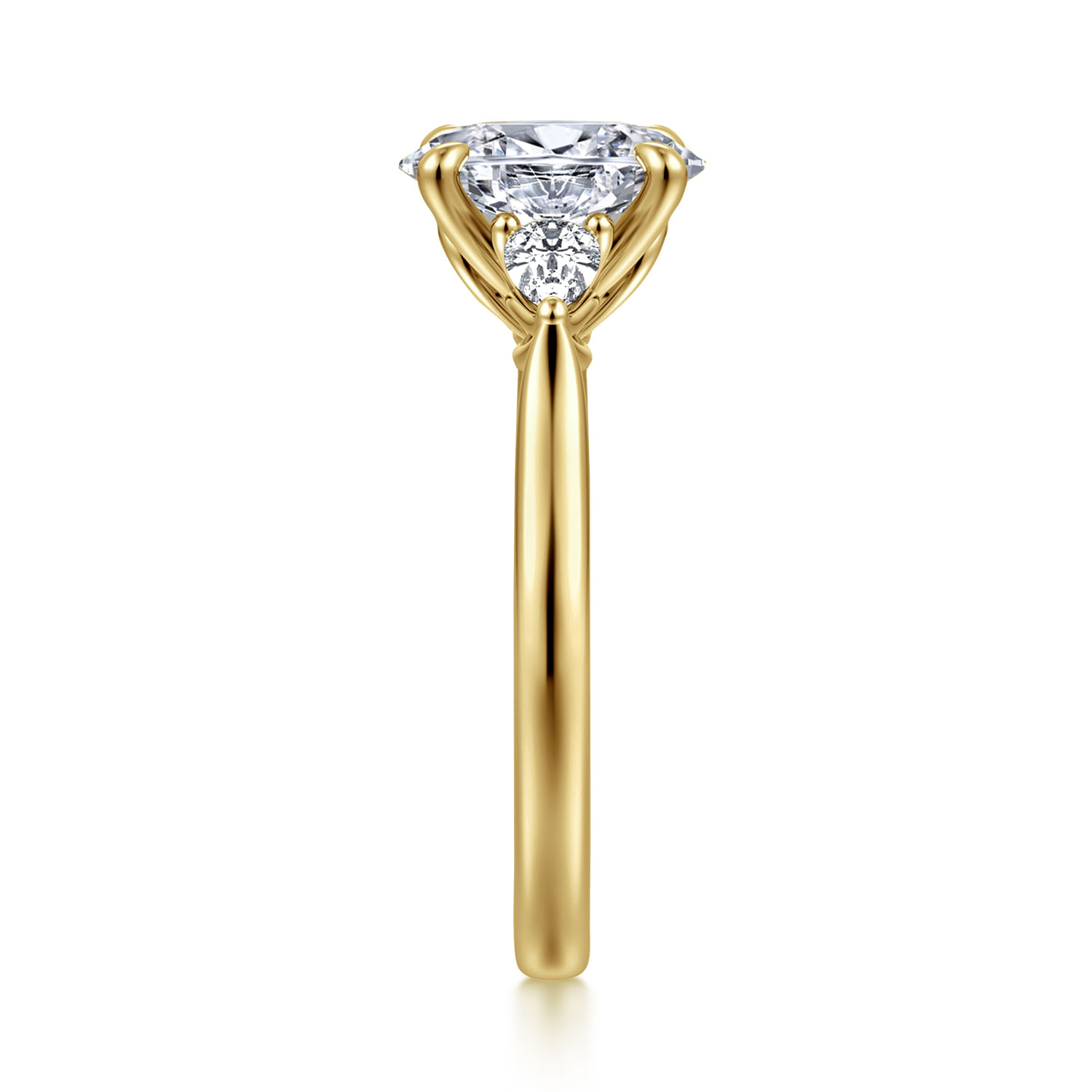 Reema - 14K Yellow Gold Oval Three Stone Lotus Diamond Engagement Ring