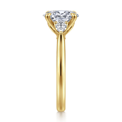 Reema - 14K Yellow Gold Oval Three Stone Lotus Diamond Engagement Ring