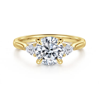 Reema - 14K Yellow Gold Round Three Stone Lotus Diamond Engagement Ring