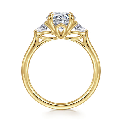 Reema - 14K Yellow Gold Round Three Stone Lotus Diamond Engagement Ring