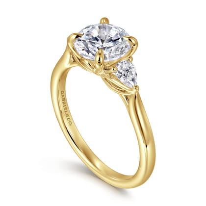 Reema - 14K Yellow Gold Round Three Stone Lotus Diamond Engagement Ring