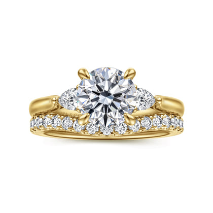 Reema - 14K Yellow Gold Round Three Stone Lotus Diamond Engagement Ring
