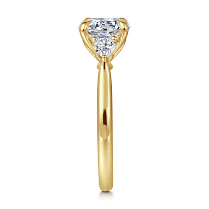 Reema - 14K Yellow Gold Round Three Stone Lotus Diamond Engagement Ring