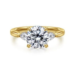 Reema - 14K Yellow Gold Round Three Stone Lotus Diamond Engagement Ring