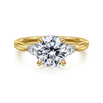 Reema - 14K Yellow Gold Round Three Stone Lotus Diamond Engagement Ring