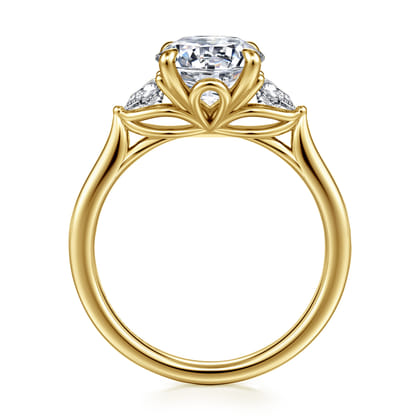Reema - 14K Yellow Gold Round Three Stone Lotus Diamond Engagement Ring