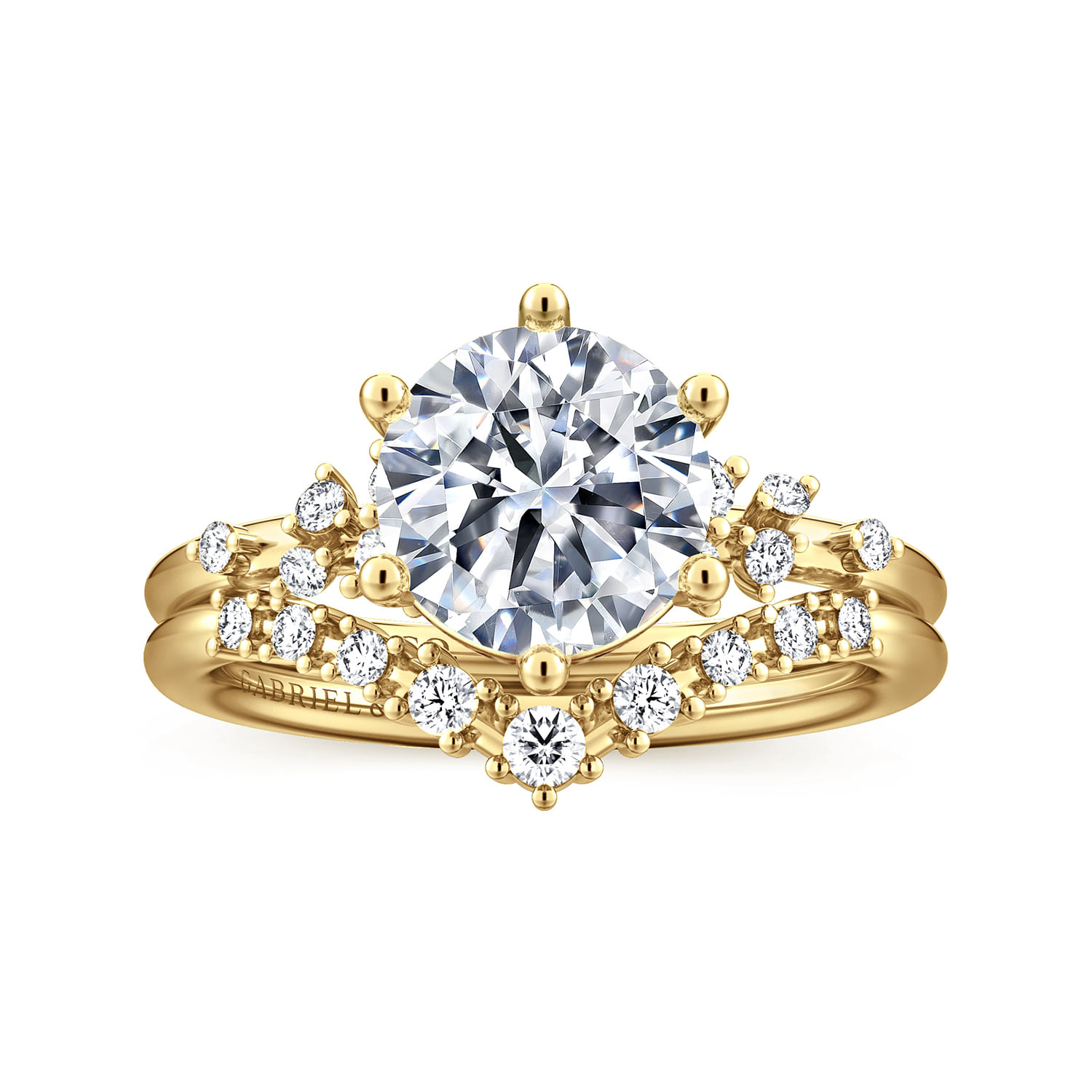 Reena - 14K Yellow Gold 6 Prong Round Diamond Engagement Ring