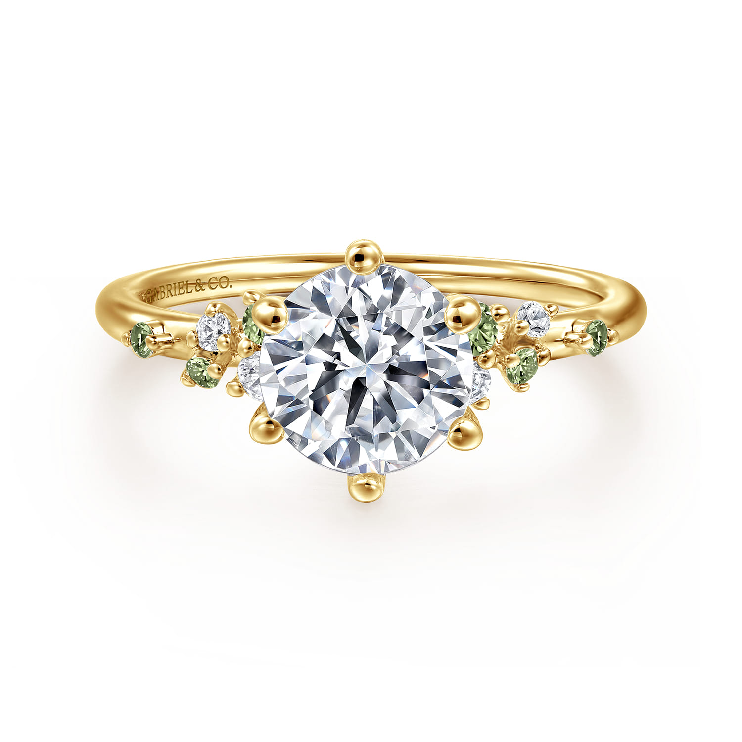 Reena - 14K Yellow Gold Round Green Sapphire and Diamond Engagement Ring