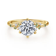 Reena - 14K Yellow Gold Round Green Sapphire and Diamond Engagement Ring