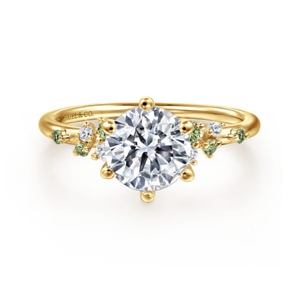 Reena - 14K Yellow Gold Round Green Sapphire and Diamond Engagement Ring