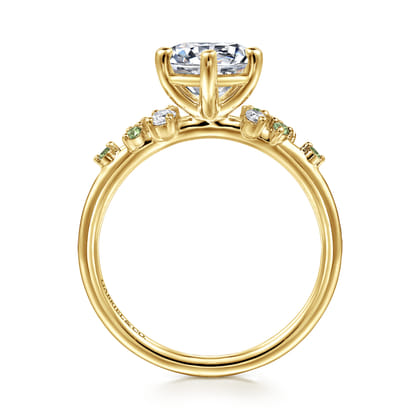 Reena - 14K Yellow Gold Round Green Sapphire and Diamond Engagement Ring