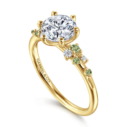 Reena - 14K Yellow Gold Round Green Sapphire and Diamond Engagement Ring