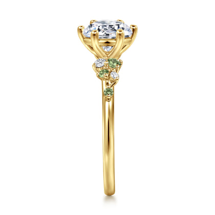 Reena - 14K Yellow Gold Round Green Sapphire and Diamond Engagement Ring