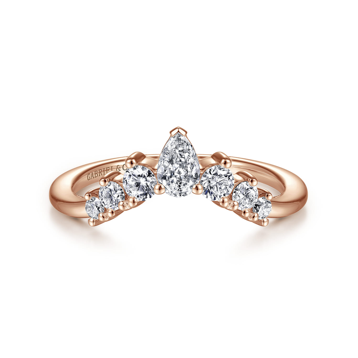 Curved Wedding Ring in 14k Rose Gold with Pear Natural Diamond at Gabriel & Co. - Shot 1