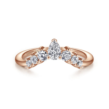 Reggio - 14K Rose Gold Curved Pear Shape and Round Diamond Anniversary Band