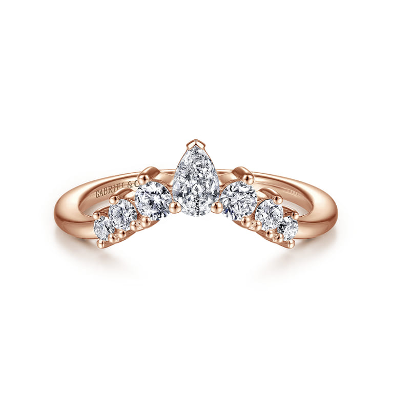 Curved Wedding Ring in 14k Rose Gold with Pear Natural Diamond at Gabriel & Co. - Shot 1