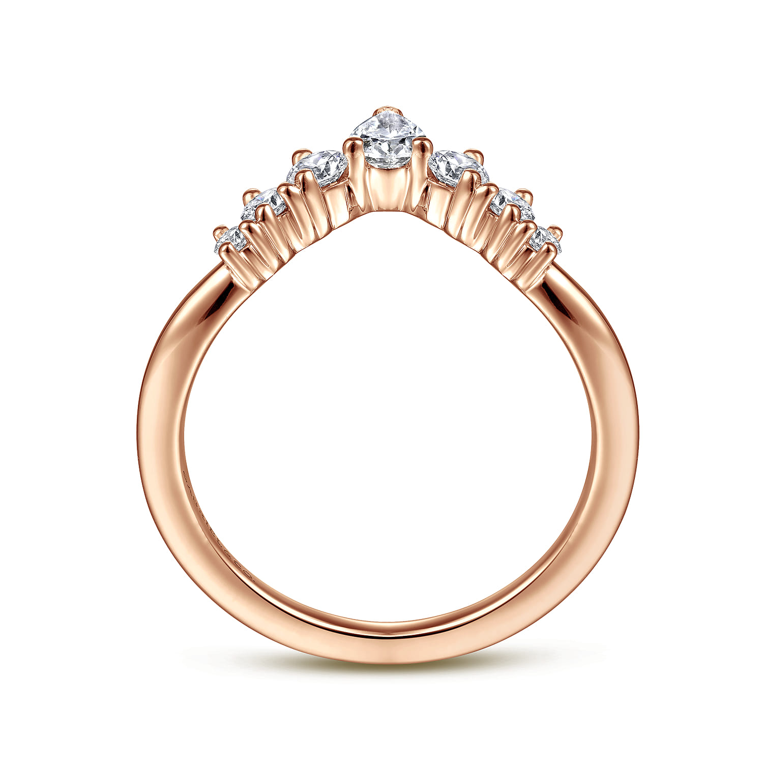 Curved Wedding Ring in 14k Rose Gold with Pear Natural Diamond at Gabriel & Co. - Shot 2