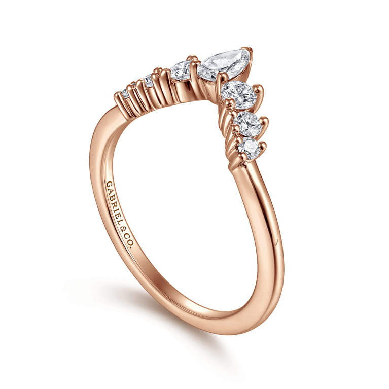 Curved Wedding Ring in 14k Rose Gold with Pear Natural Diamond at Gabriel & Co. - Shot 3