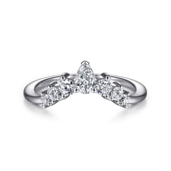 14K White Gold Curved Pear Shape and Round Diamond Anniversary Band