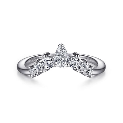 Reggio - 14K White Gold Curved Pear Shape and Round Diamond Anniversary Band