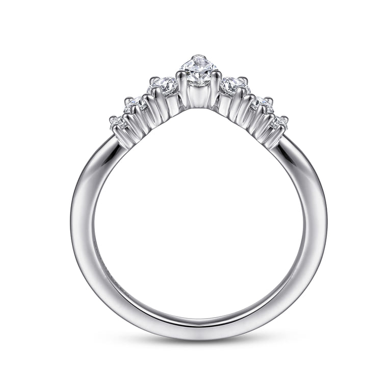 Curved Wedding Ring in 14k White Gold with Pear Natural Diamond at Gabriel & Co. - Shot 2