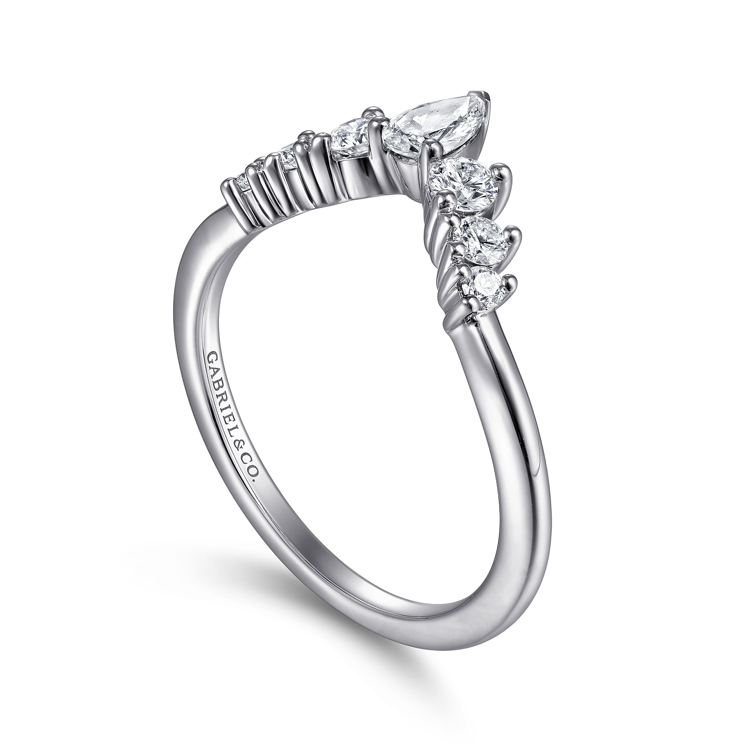 Reggio - 14K White Gold Curved Pear Shape and Round Diamond Anniversary Band