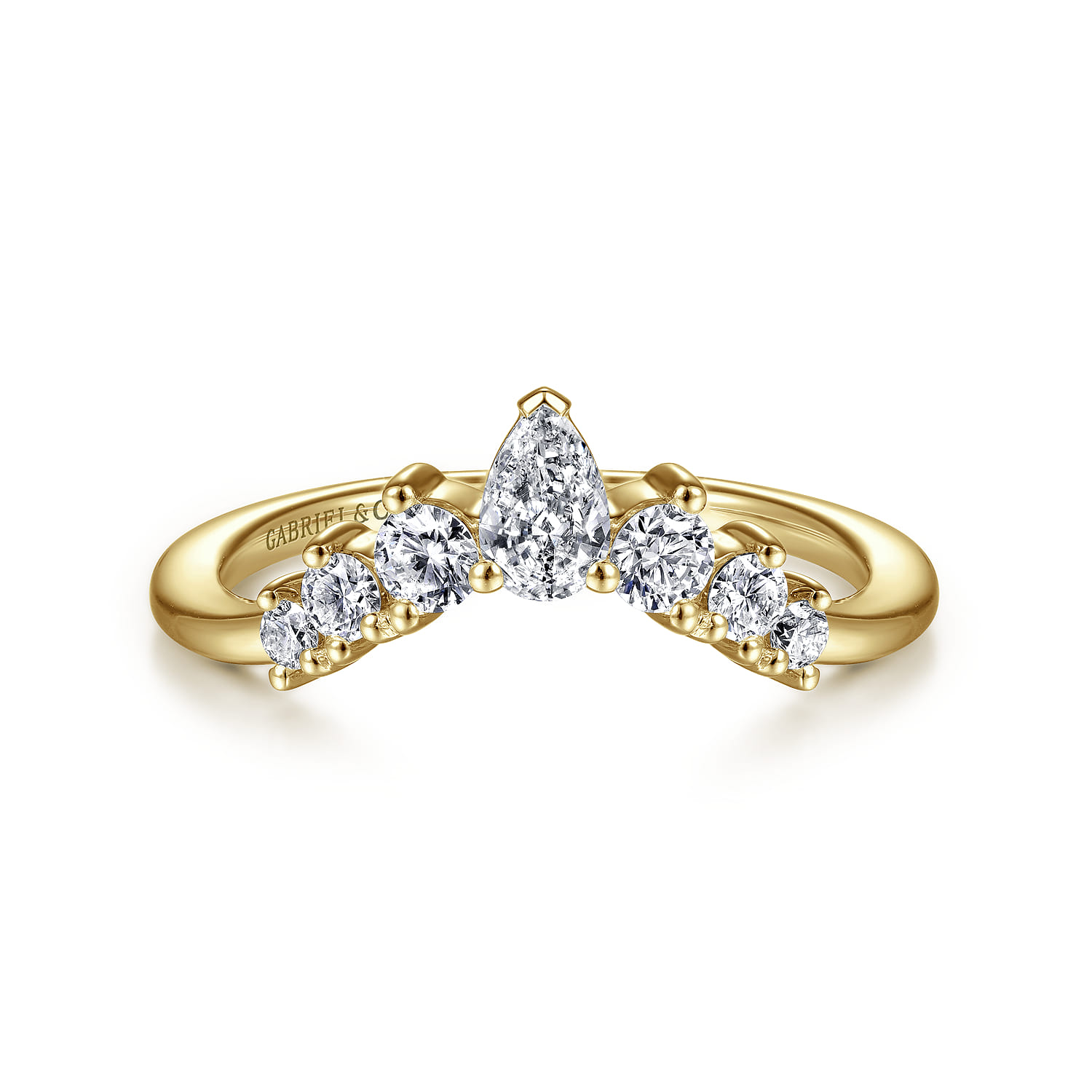 Curved Wedding Ring in 14k Yellow Gold with Pear Natural Diamond at Gabriel & Co. - Shot 1