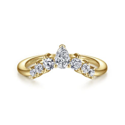 Curved-14K Yellow Gold Pear Shape and Round Diamond Anniversary Band
