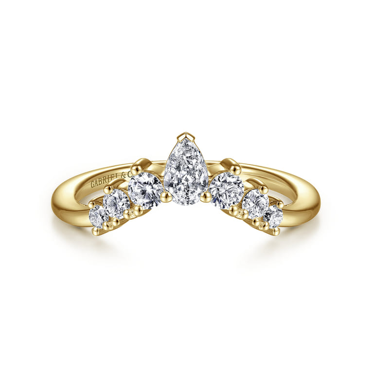 Curved Wedding Ring in 14k Yellow Gold with Pear Natural Diamond at Gabriel & Co. - Shot 1